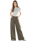 Pantalón Wide Leg Verde Ajustable En Cintura