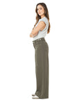 Pantalón Wide Leg Verde Ajustable En Cintura