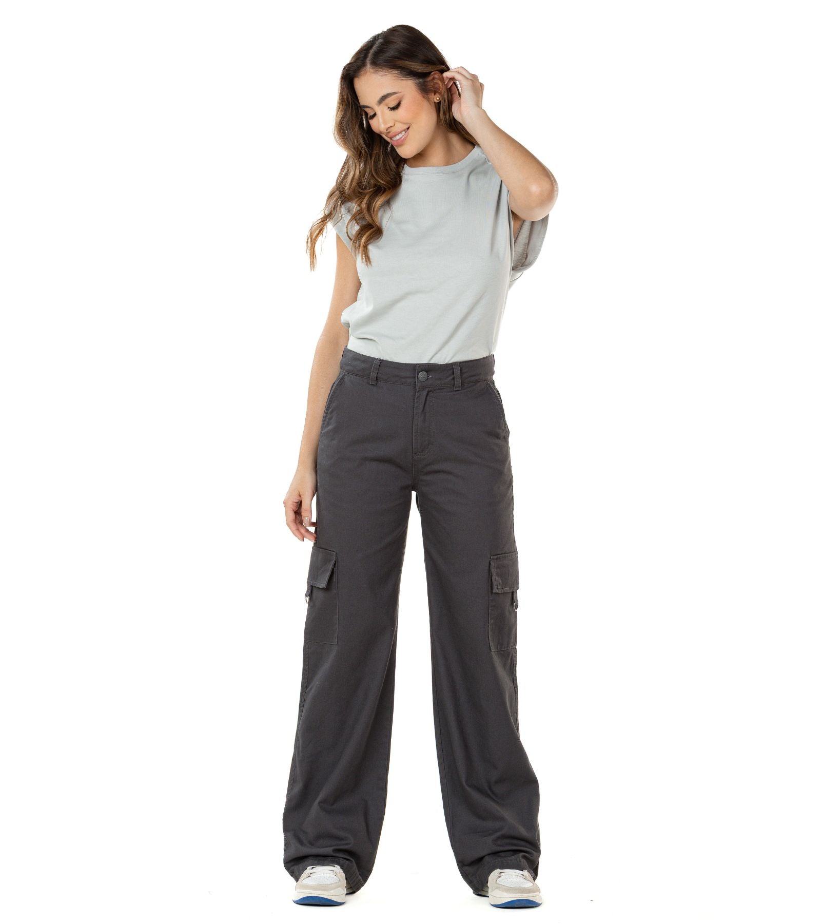 Pantalón Rígido Cargo Gris Oscuro - Main Image