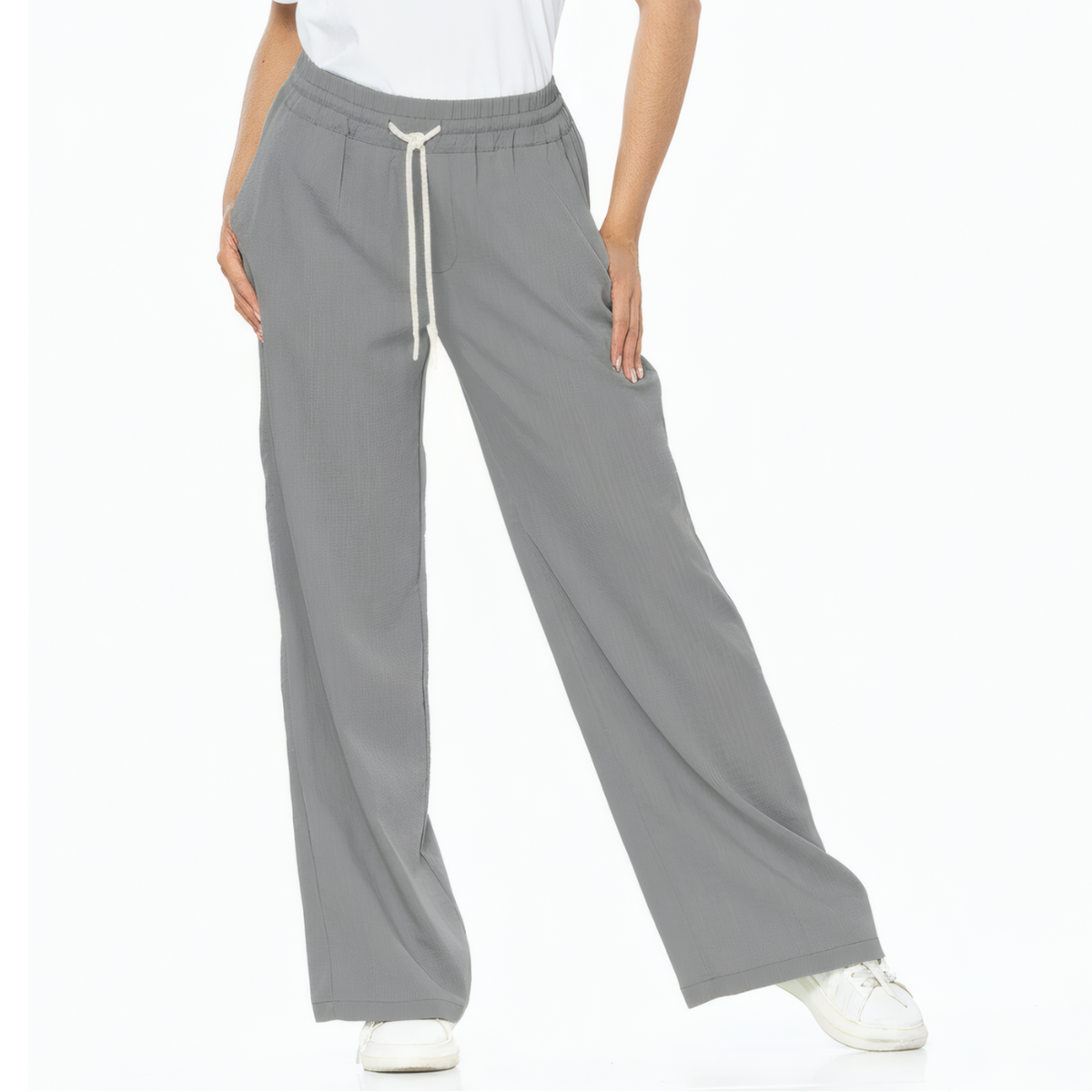 Pantalón Confort Gris Wide Leg Slim