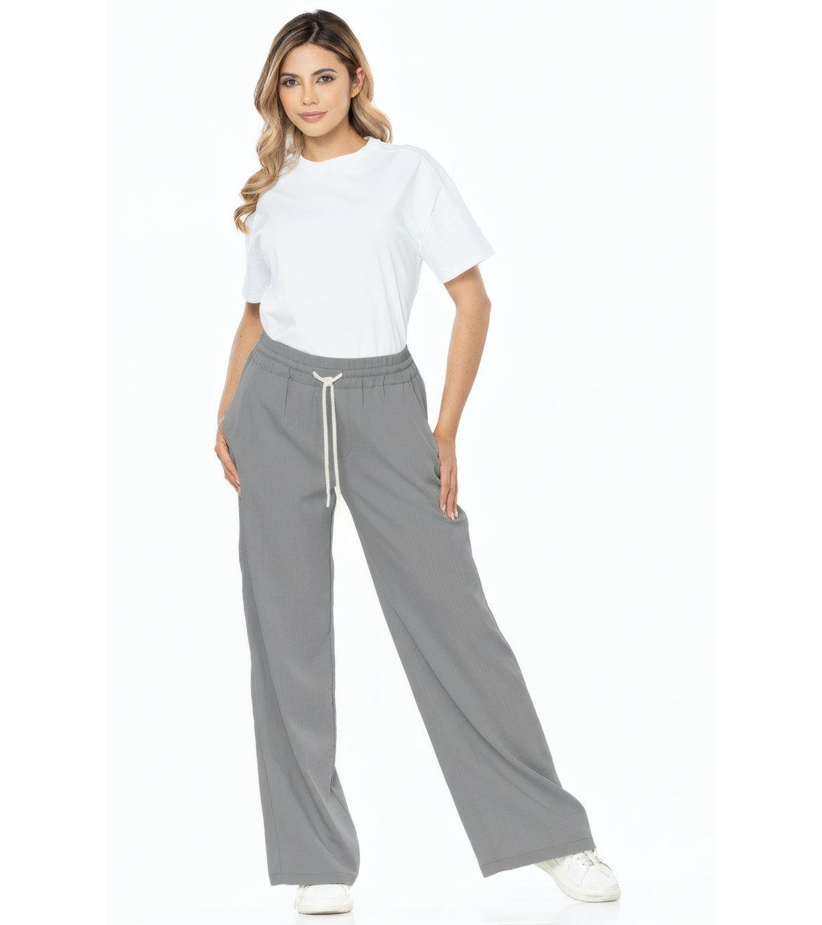 Pantalón Confort Gris Wide Leg Slim