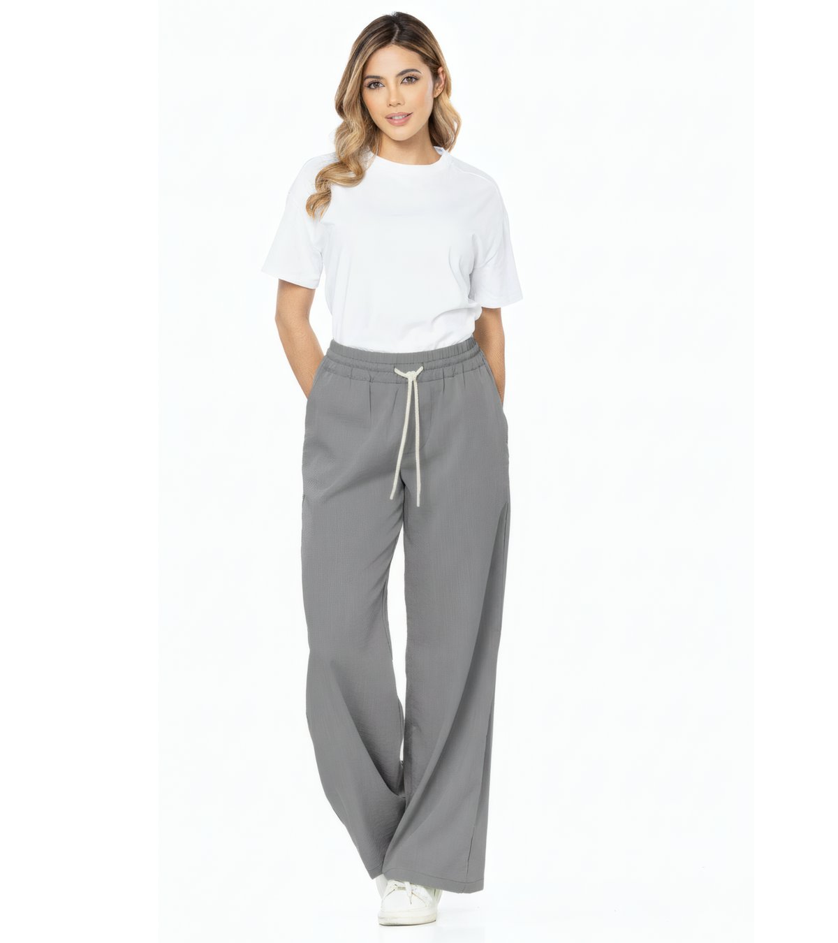 Pantalón Confort Gris Wide Leg Slim