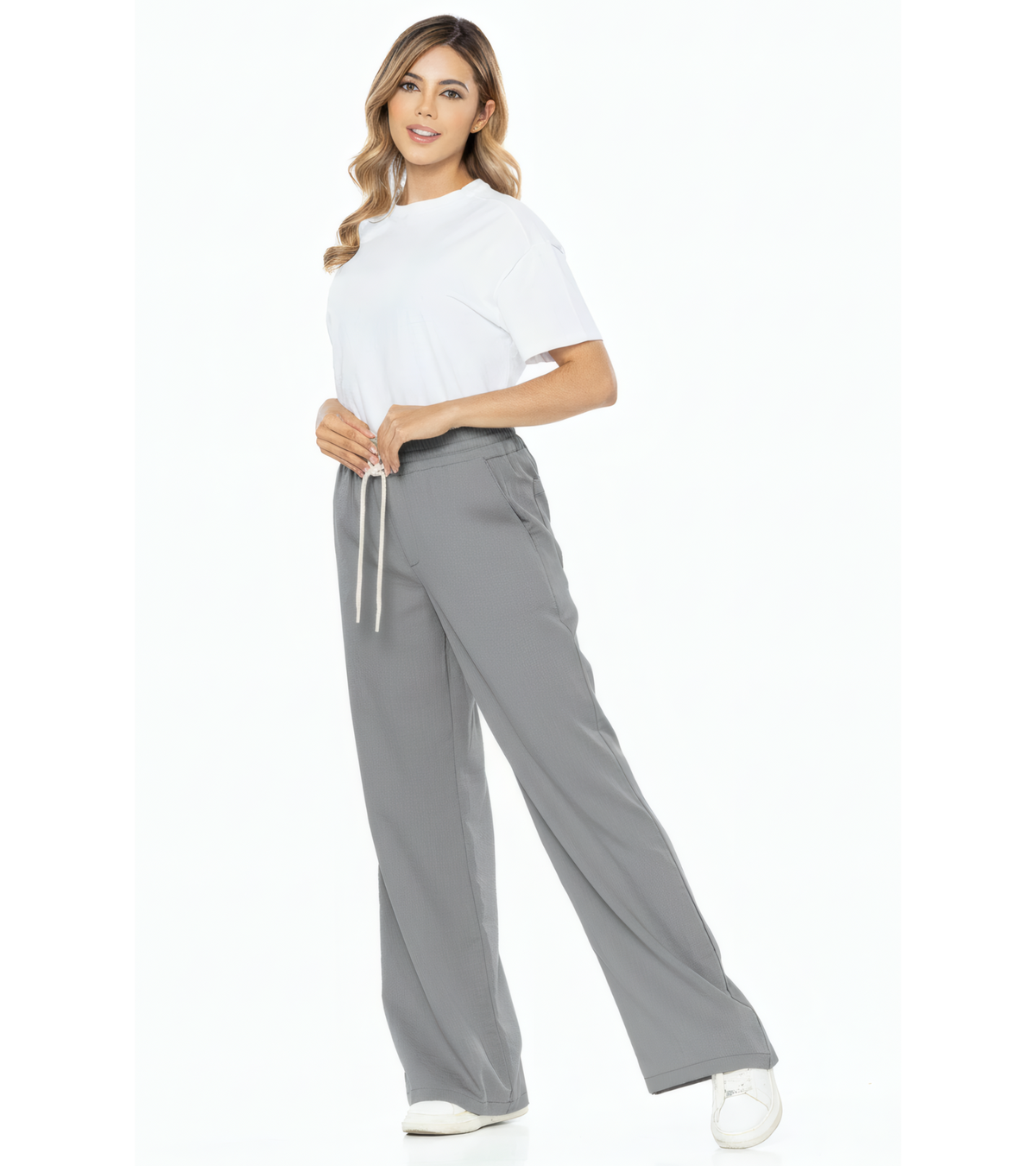 Pantalón Confort Gris Wide Leg Slim