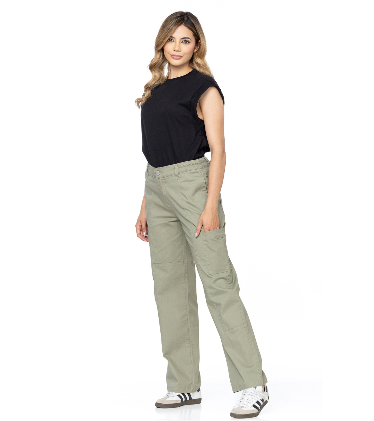 Jogger Stretch Verde Medio Bolsillo Costados