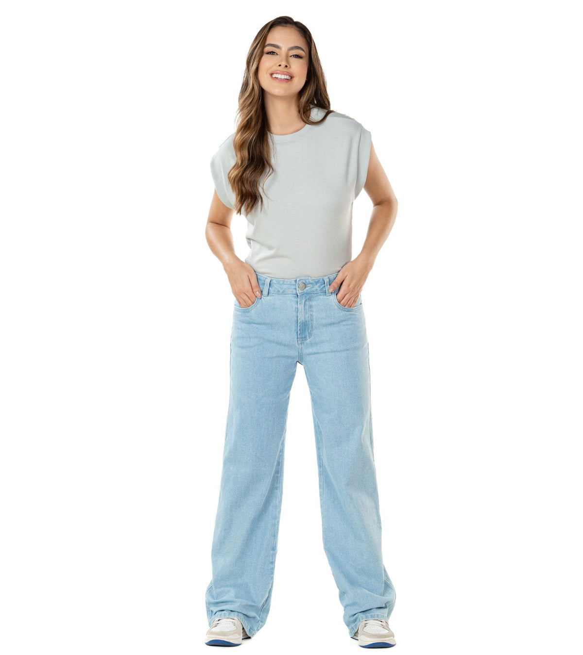 Jeans Stretch Azul Claro Wide Leg
