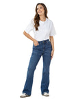 Jeans Stretch Azul Flare 5 Bolsillos Tiro Alto