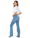 Jeans Stretch Azul Flare 5 Bolsillos Tiro Alto