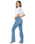 Jeans Stretch Azul Flare 5 Bolsillos Tiro Alto