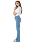 Jeans Stretch Azul Flare 5 Bolsillos Tiro Alto