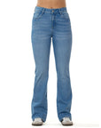 Jeans Stretch Azul Flare 5 Bolsillos Tiro Alto