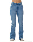 Jeans Stretch Azul Flare 5 Bolsillos Tiro Alto