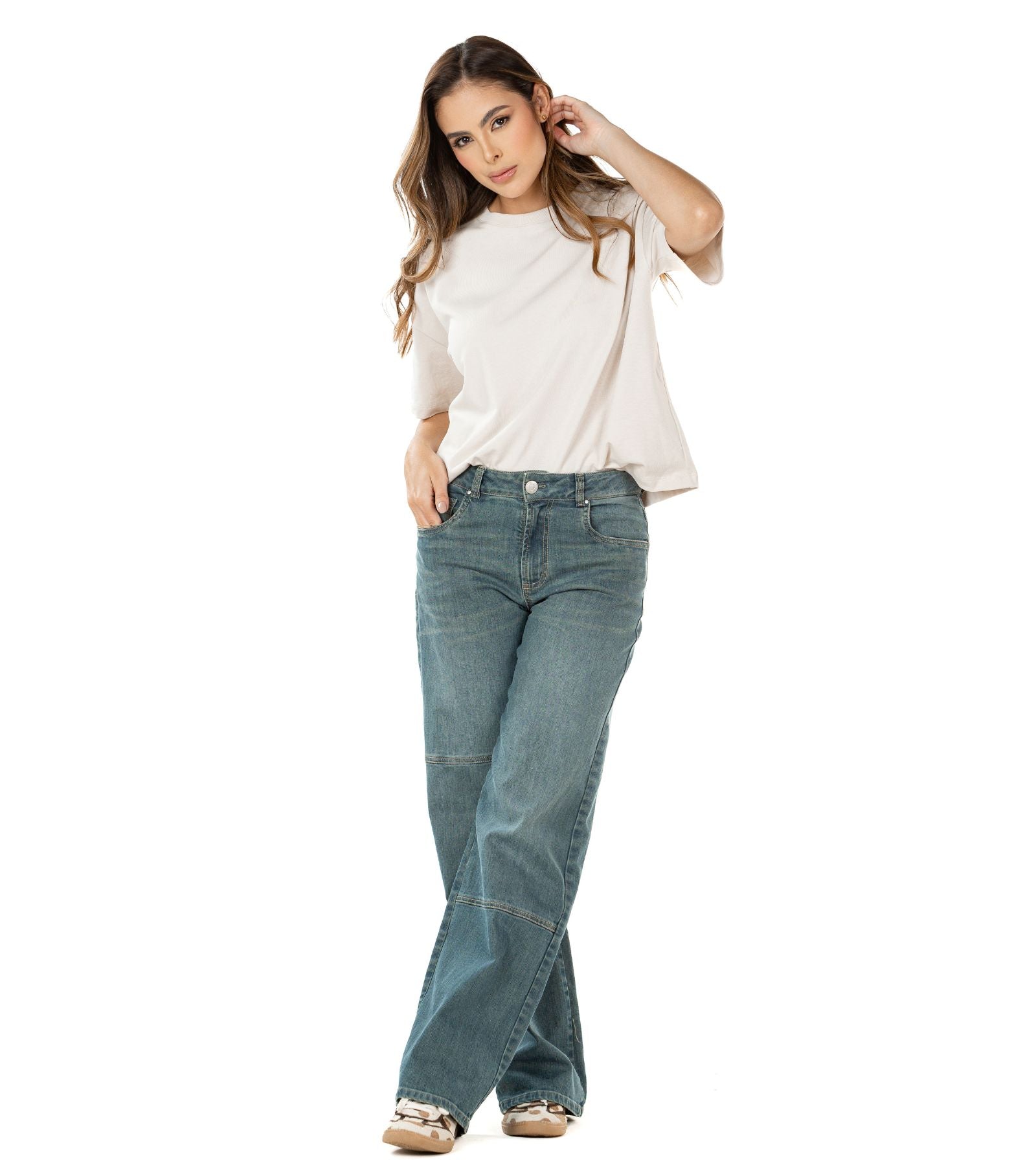 Jeans Stretch Azul Wide Leg Slim