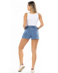 Short Azul Medio Tiro Alto Corte Atlético En Costado