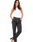 Jean Bota Recta Cintura Ajustable Gris Oscuro