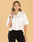 Blusa Oversize Ivory Cuello Camisero
