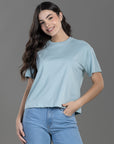 CAMISETA BOXY FIT MANGA CORTA AZUL
