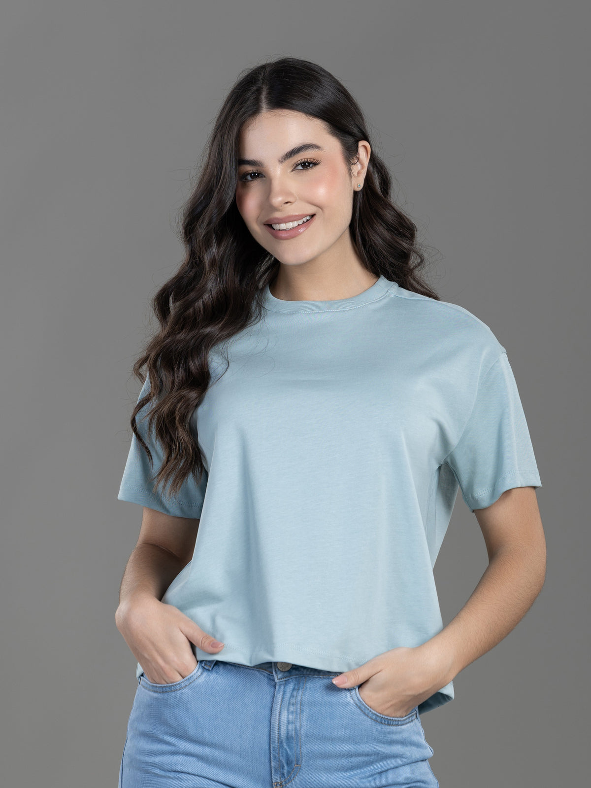 CAMISETA BOXY FIT MANGA CORTA AZUL
