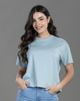 CAMISETA BOXY FIT MANGA CORTA AZUL