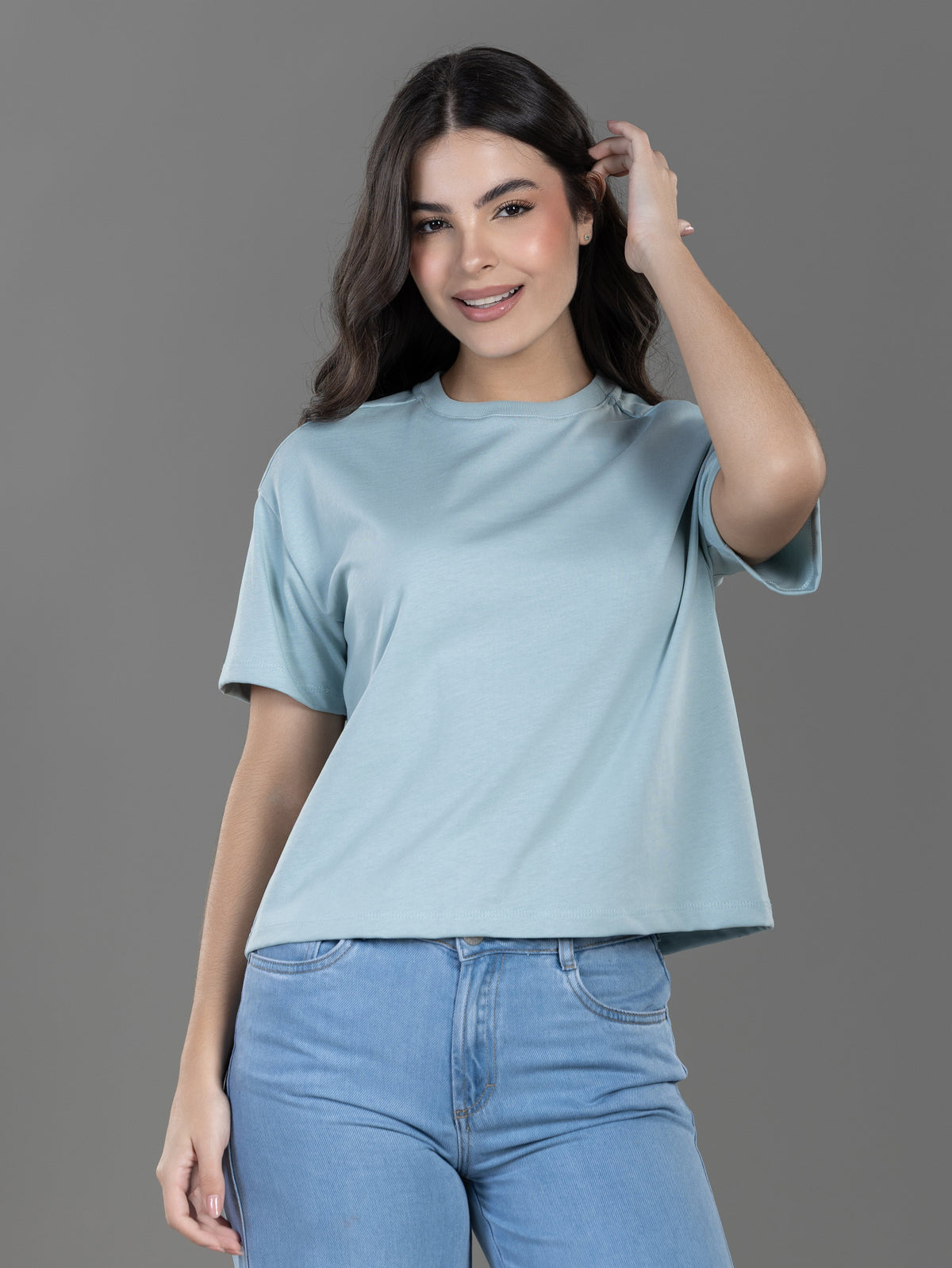 CAMISETA BOXY FIT MANGA CORTA AZUL