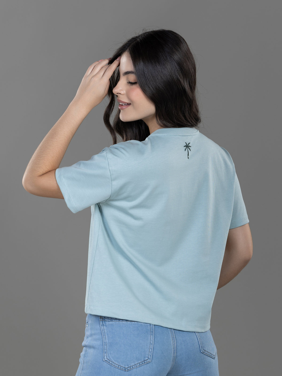 CAMISETA BOXY FIT MANGA CORTA AZUL