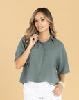 Blusa Oversize Verde Cuello Camisero