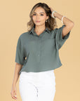 Blusa Oversize Verde Cuello Camisero
