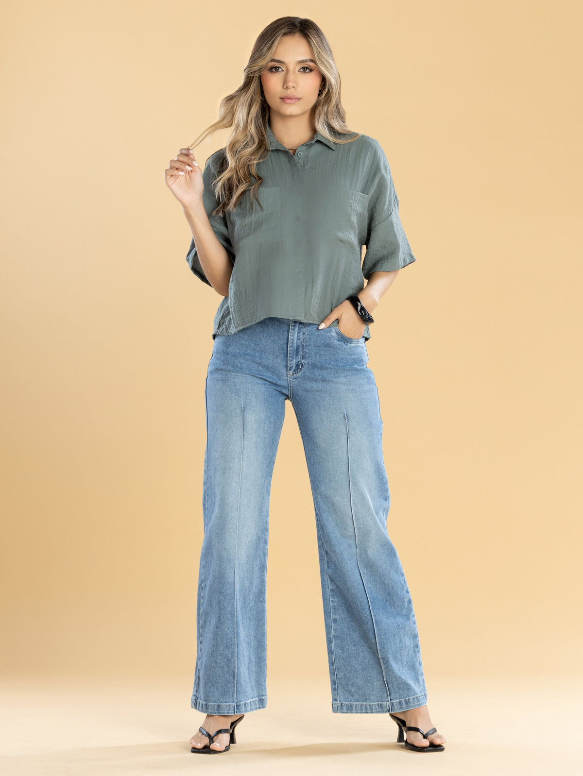 Jeans Confort Azul Medio Wide Leg