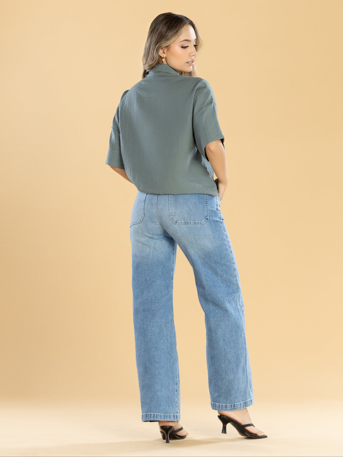 Jeans Confort Azul Medio Wide Leg