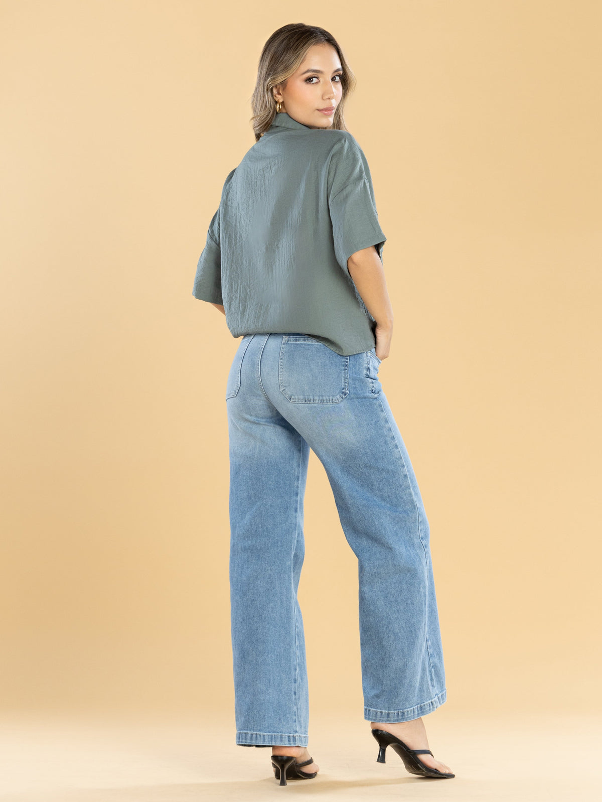 Jeans Confort Azul Medio Wide Leg