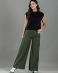Pantalón Wide Leg Verde Ajustable En Cintura