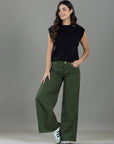 Pantalón Wide Leg Verde Ajustable En Cintura