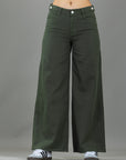 Pantalón Wide Leg Verde Ajustable En Cintura