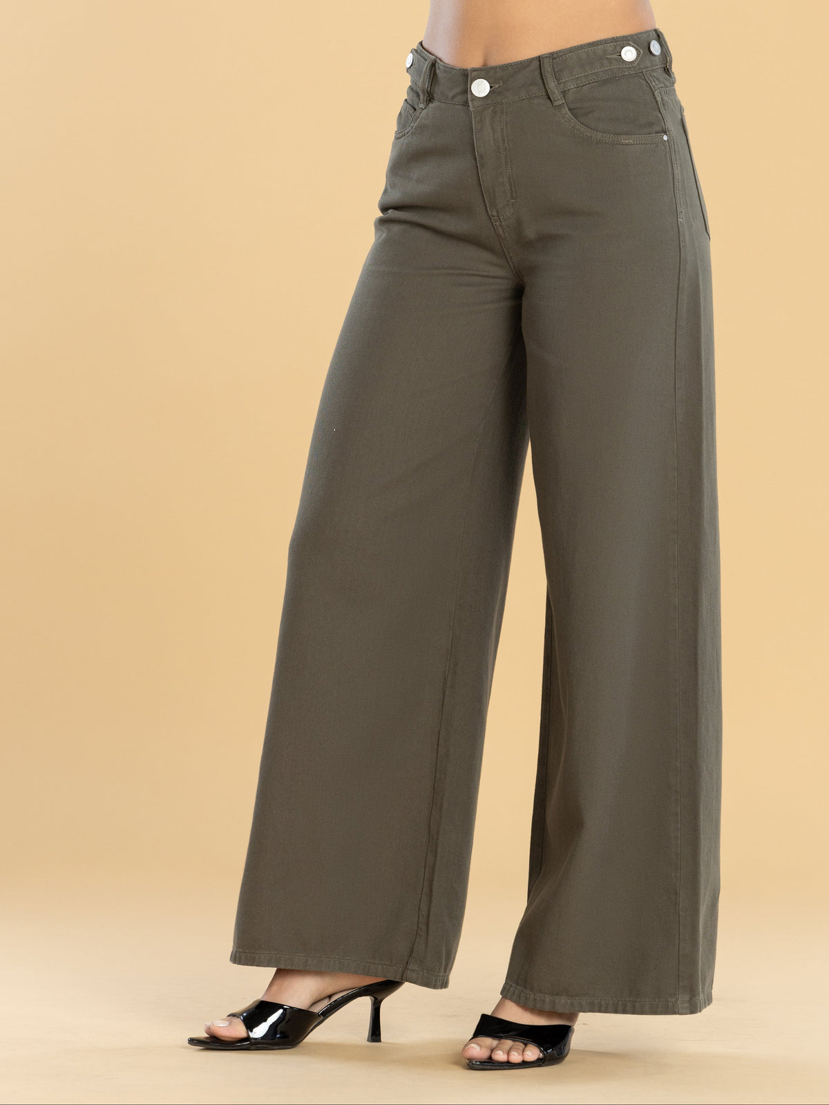 Pantalón Wide Leg Verde Ajustable En Cintura