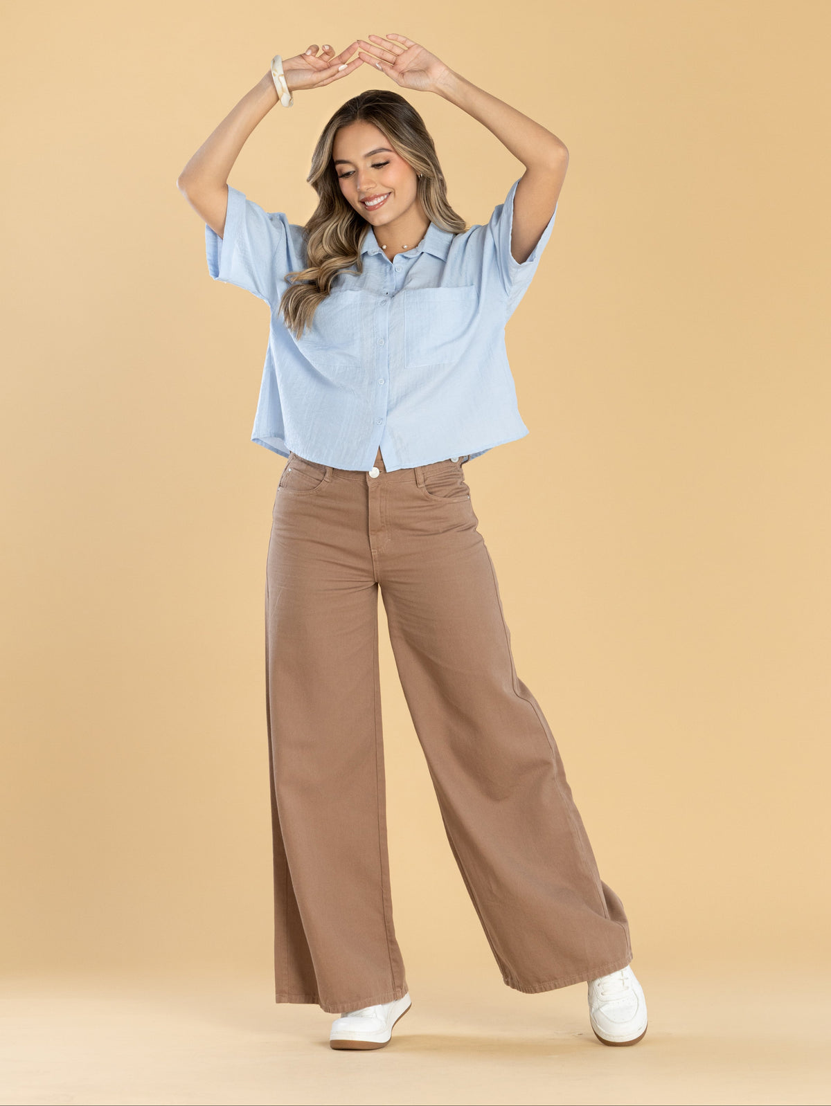 Pantalón Wide Leg Arena Ajustable En Cintura