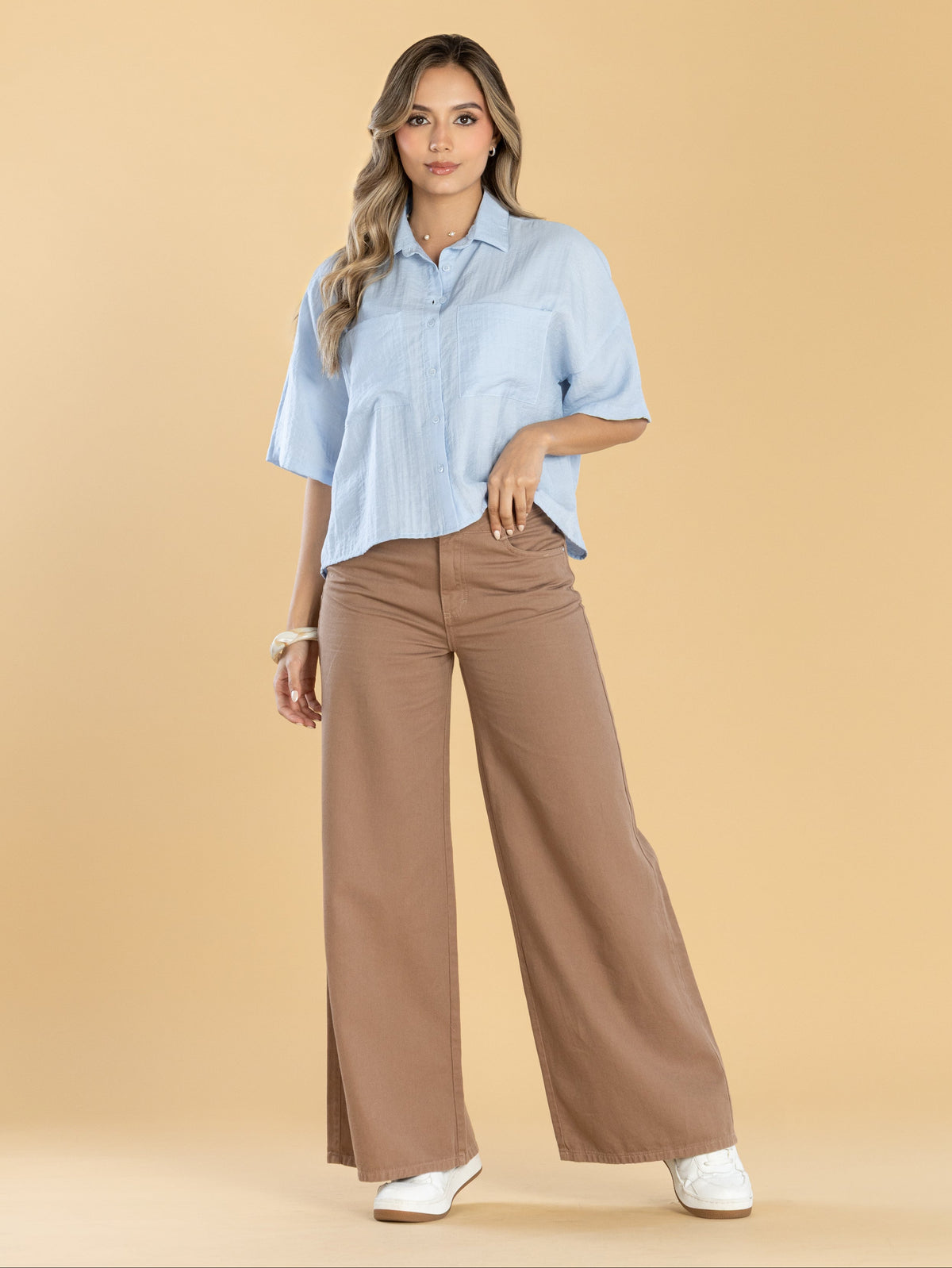 Pantalón Wide Leg Arena Ajustable En Cintura