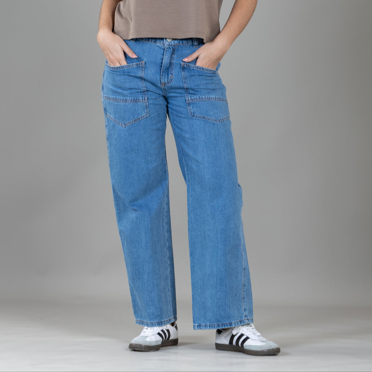 Jogger Rígido Azul Elástico En Cintura