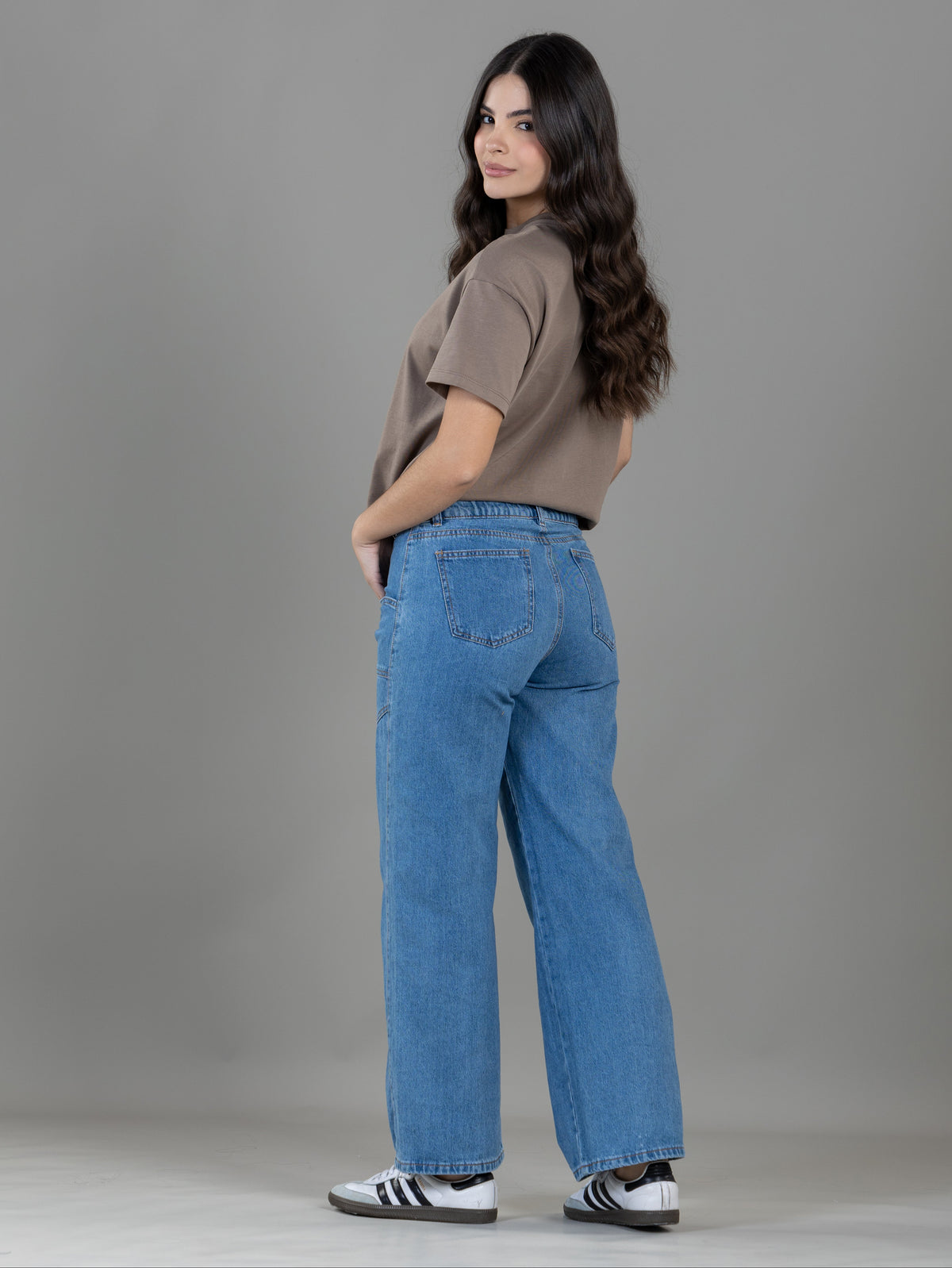 Jogger Rígido Azul Elástico En Cintura