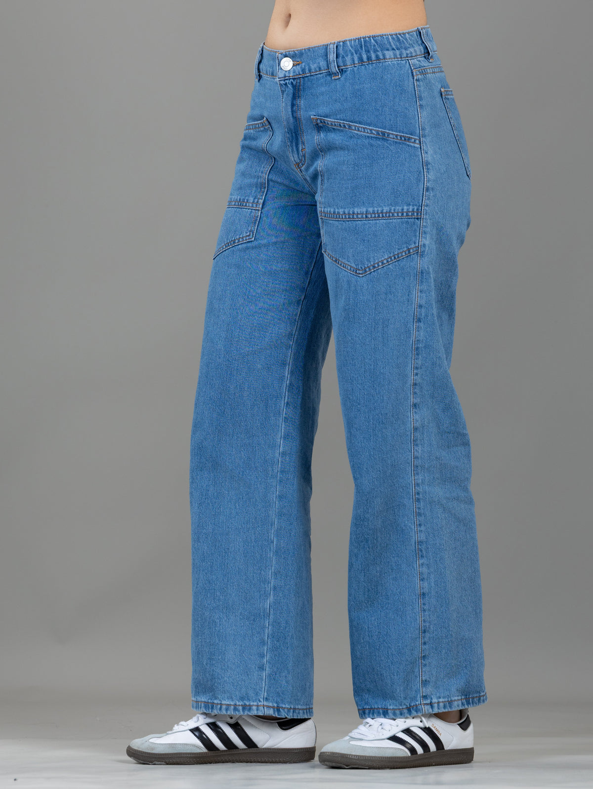 Jogger Rígido Azul Elástico En Cintura