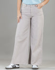 Pantalón Wide Leg Beige Ajustable En Cintura