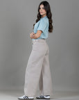 Pantalón Wide Leg Beige Ajustable En Cintura