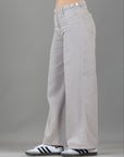 Pantalón Wide Leg Beige Ajustable En Cintura