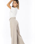 Pantalón Wide Leg Beige Ajustable En Cintura