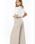 Pantalón Wide Leg Beige Ajustable En Cintura
