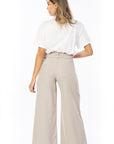Pantalón Wide Leg Beige Ajustable En Cintura