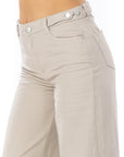 Pantalón Wide Leg Beige Ajustable En Cintura