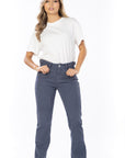Pantalón Azul Gris Rígido Recto Parche Delantero Graduable En Cintura