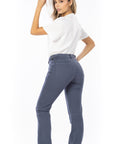 Pantalón Azul Gris Rígido Recto Parche Delantero Graduable En Cintura