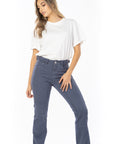 Pantalón Azul Gris Rígido Recto Parche Delantero Graduable En Cintura