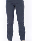 Pantalón Azul Gris Rígido Recto Parche Delantero Graduable En Cintura