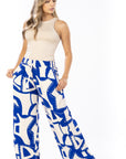 Pantalón Estampado Azul Wide Leg Elástico En Cintura